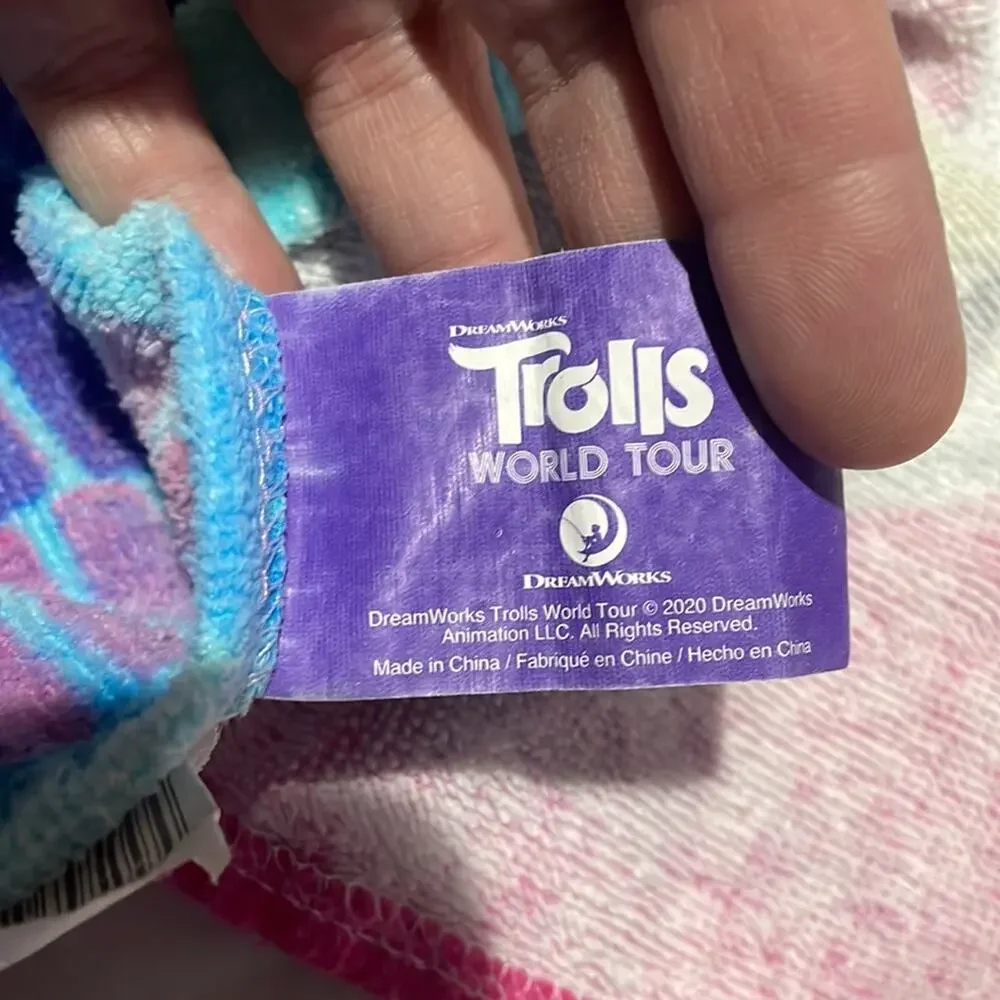 Trolls dreamworks Polly Branch terry cloth hooded towel and poppy bath scrubber